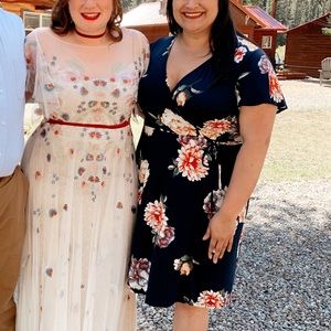 Plus Navy Dress with Flowers